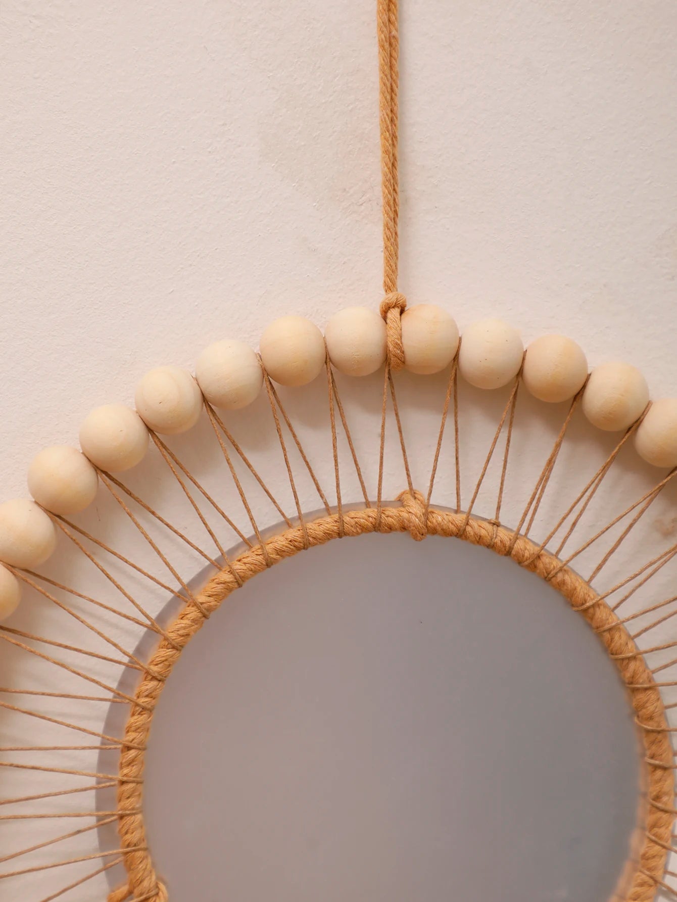 Hand Woven Wooden Beads Decorative Mirrors Wall Hanging Boho Condo Wall Decor Nordic Bedroom Living Room Hallway Home Decoration