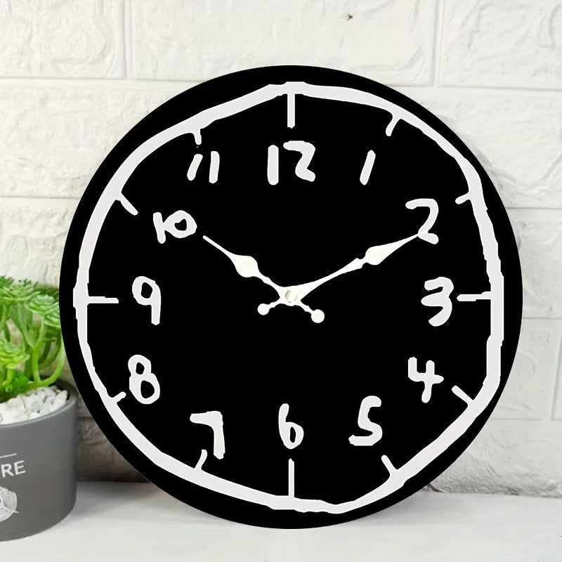 20/30/40cm Creative Hand Drawing Wooden Silent Hanging Wall Clock, for Living Room, Office, Study Room, Bedroom, Home Decoration