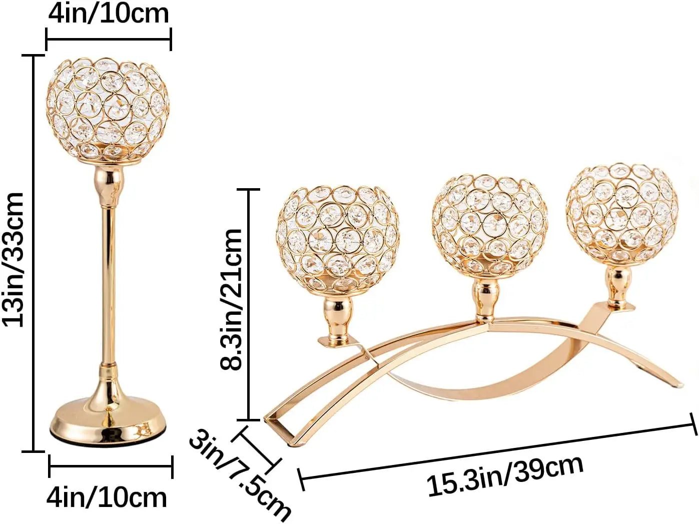 3 Pcs Gold Candle Holders Set, 3 Arm Tealight Candelabra Stand, Wedding Table Centerpiece Candlestick for Fireplace Mantel Decor, Living Room Dining Table, Valentine's Day Housewarming Gift