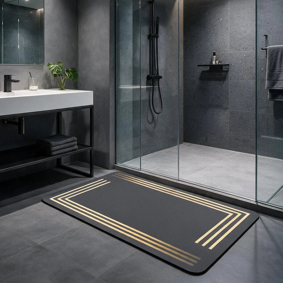 Square Diatomaceous Earth Bath Mat Rubber Bottom Non Slip Water Absorbent Rug for Bathroom Kitchen Entrance
