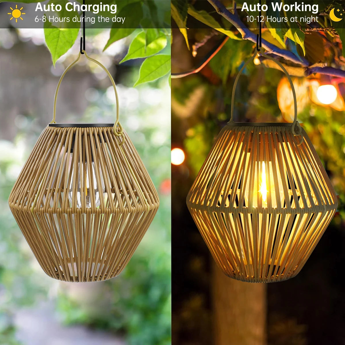 Woven Rattan Solar Lantern