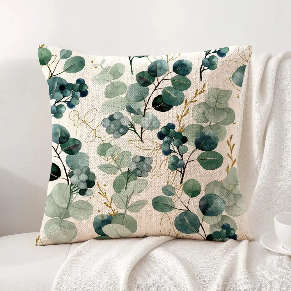 Watercolor Eucalyptus Linen Cushion Cover in Eucalyptus Sprigs