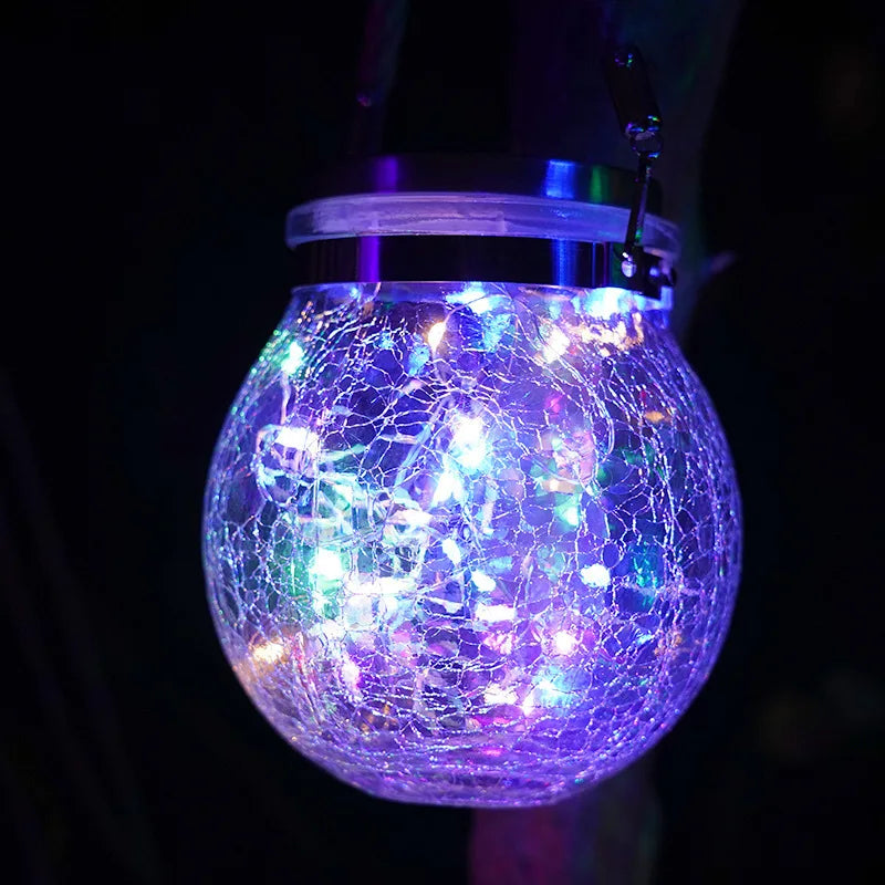 Solar Crackle Glass Jar Lights