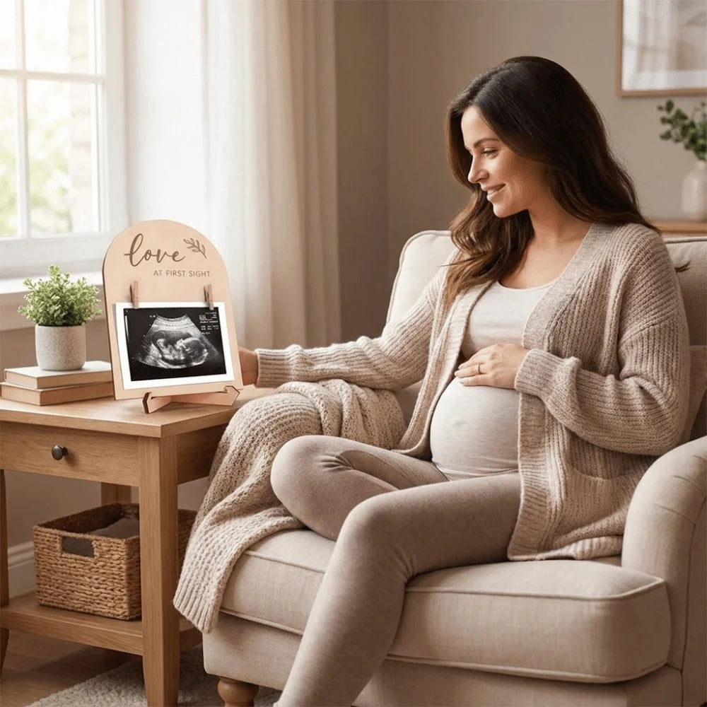 Wooden Stands Baby Ultrasound Frame Maternity Gift Rustic Pregnancy Gift Frame Stable with Clip Display Frame Memory Display