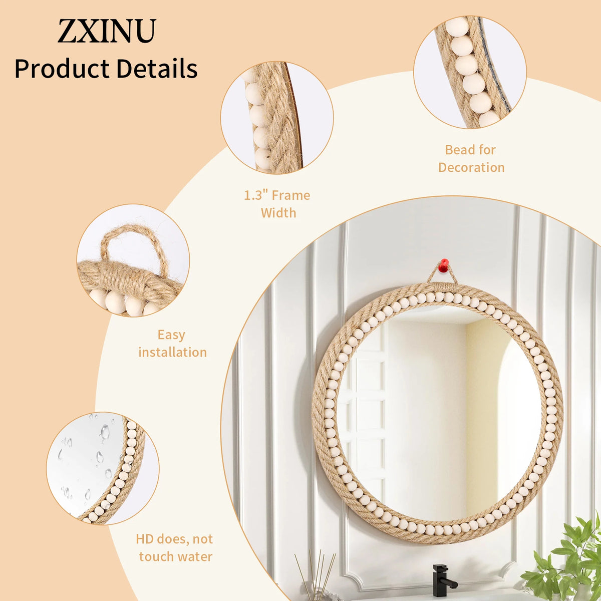 Hand-woven Nordic decorative hanging mirror creative hanging wall sofa porch homestay style background wall decor makeup mirror