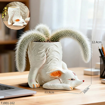 Fox Tail Ceramic Planter Pot in Single Fox