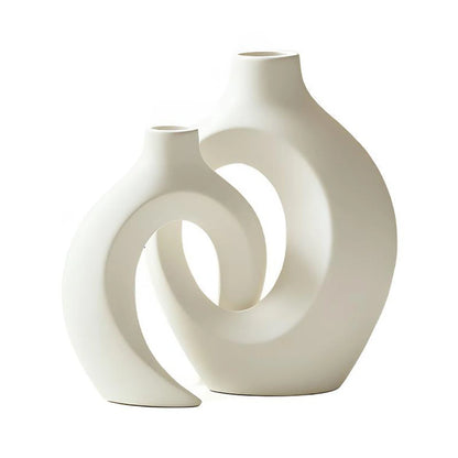 Hollow Ceramic Vase Set of 2 in White