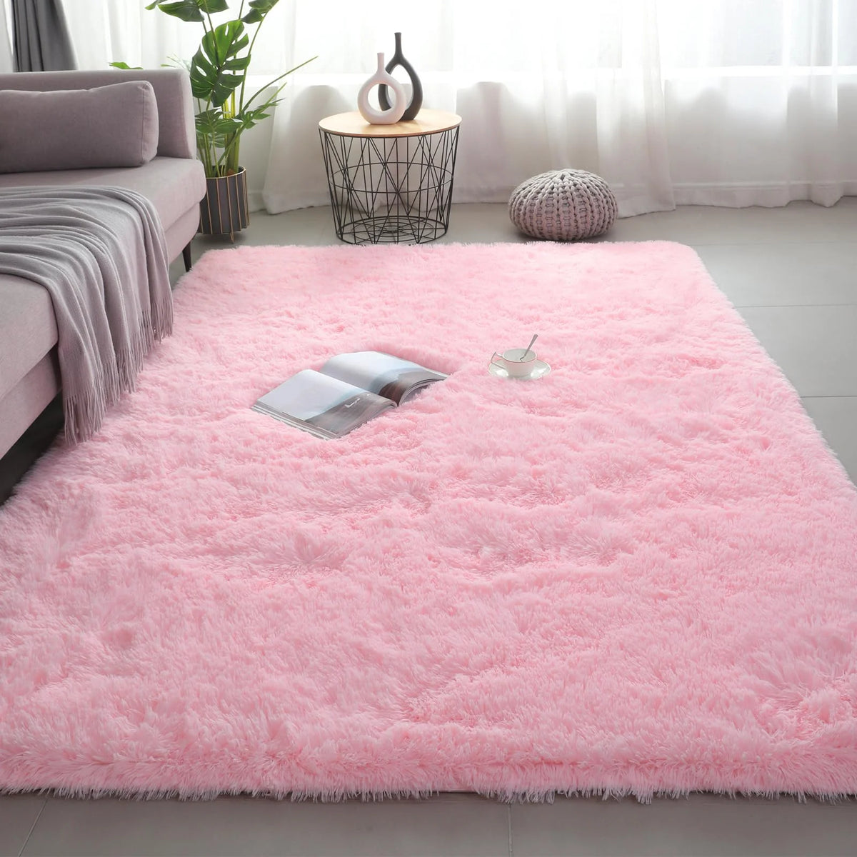 Ultra Soft Puffy Tie Dye Rug in Pink