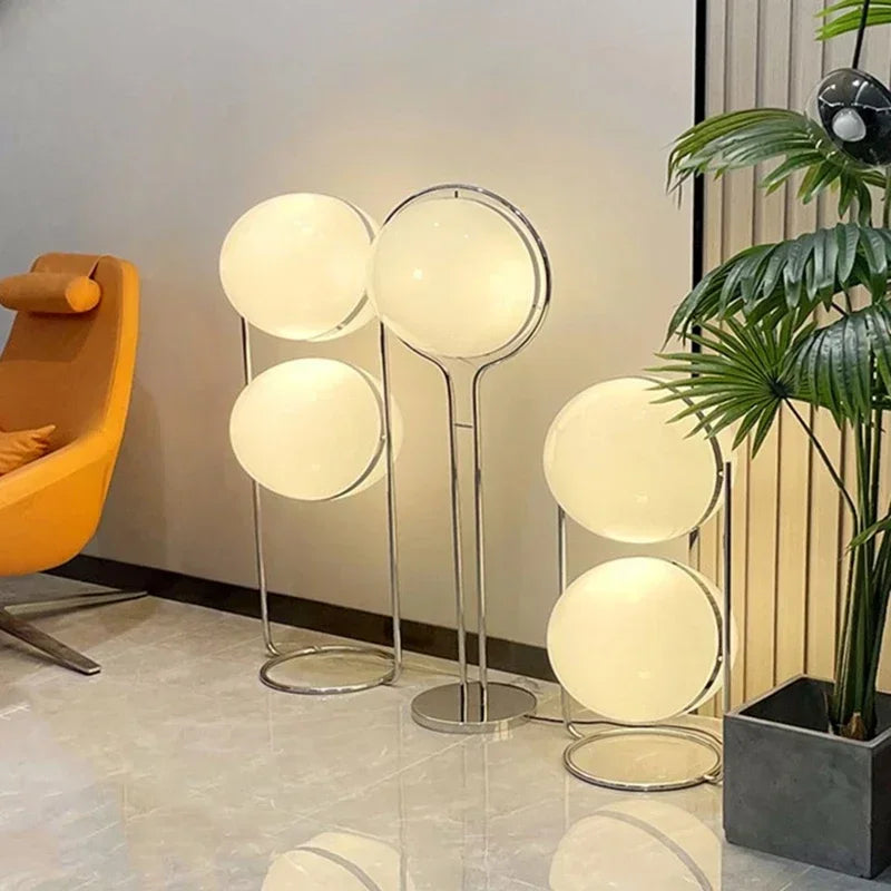 Nordic Floor Lamp Chrome Metal White Acrylic Ball Lamp Creative Cream Style Decoration Bedroom Study Model Room Desk Lamp