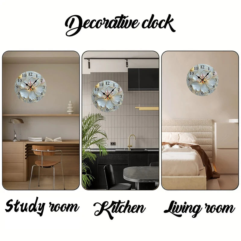 2D-flat Golden & Pink Floral Wooden Round Silent Hanging Wall Clock, For Living Room,Office, Study Room,Bedroom,Home Decoration