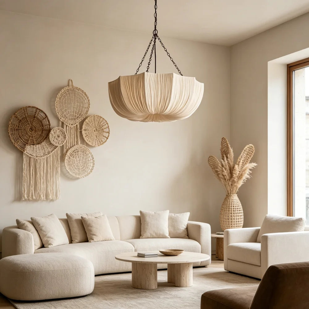 Nordic Fabric  Pendant Light Minimalist Wabi Sabi Retro Iron Chain Pendant Lamp Japanese Living Dining Room Bedroom Chandelier