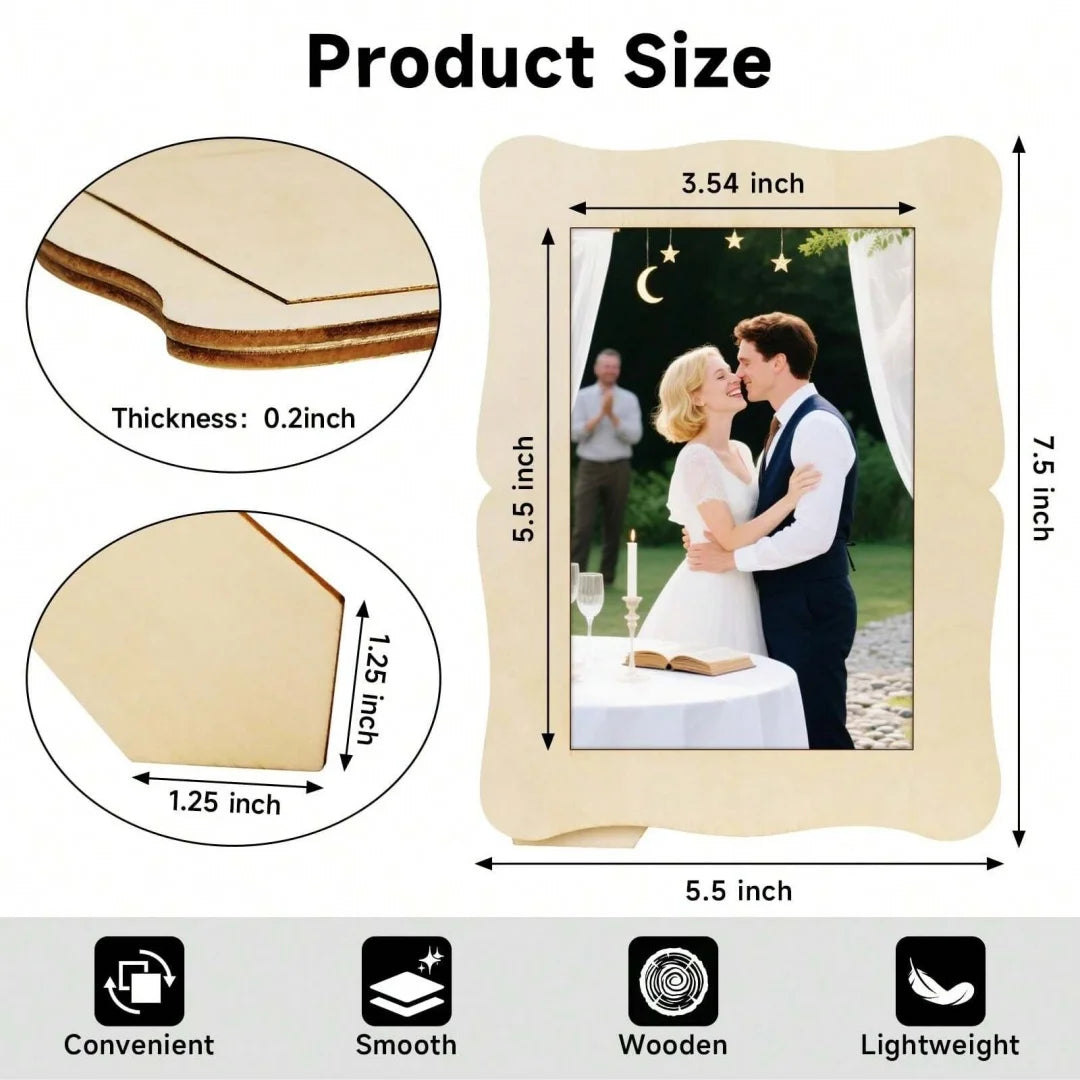 5/20Pcs Unfinished Wooden Frames Wavy/Rectangle Photo Holder DIY Painting Crafts Photo Display Stand Home Office Desktop Decor