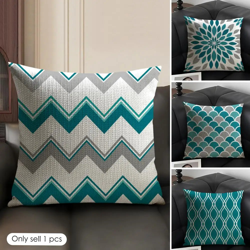 Modern Coastal Style Cushion Cover Natural Linen Organic Fabric Double Sided Print Sofa Pillow Case Home Decor Gift