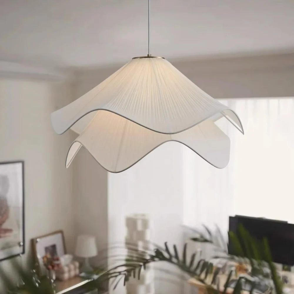 Nordic Minimalist White Pendant Light 50cm 60cm Flowers Cloth Chandelier E27 Base Living Room Bedroom Home Decor Pendant Lamp