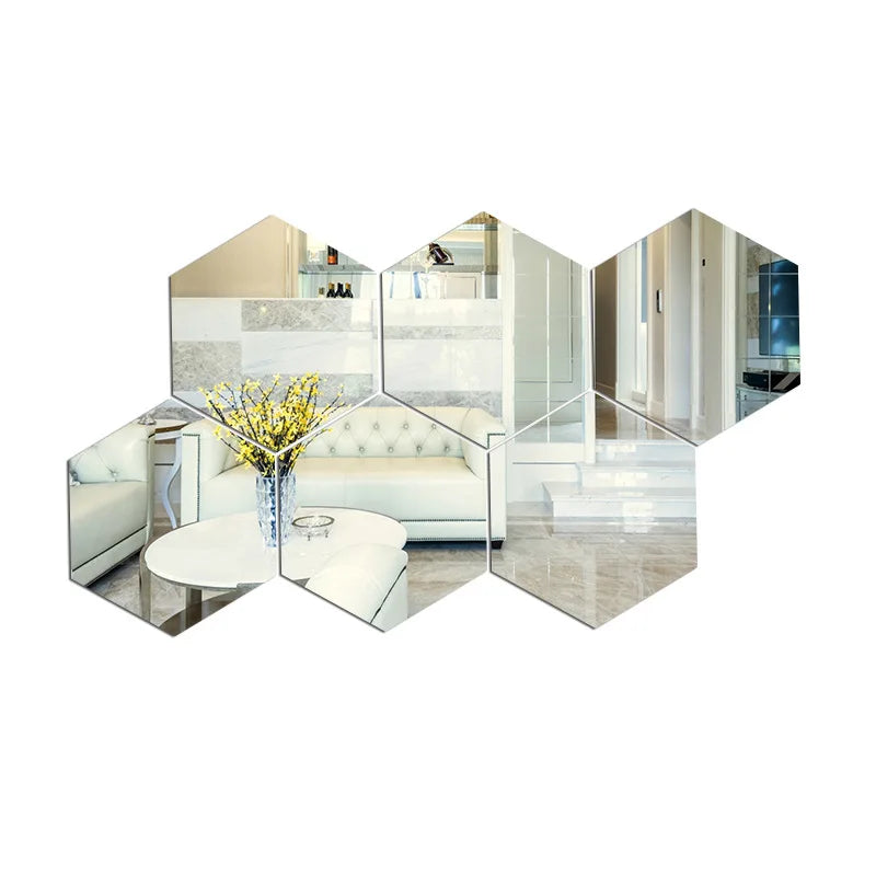 3D Mirror Wall Stickers Nordic Style Acrylic Hexagon Mirror Sticker Decal Removable Mural for DIY Home Living Room Wall Decors