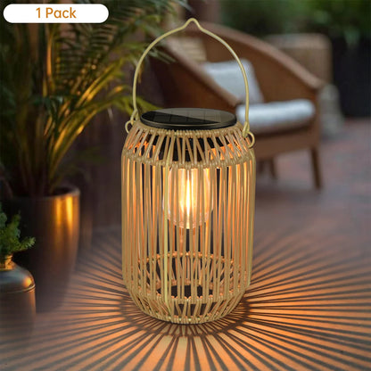 Woven Rattan Solar Lantern