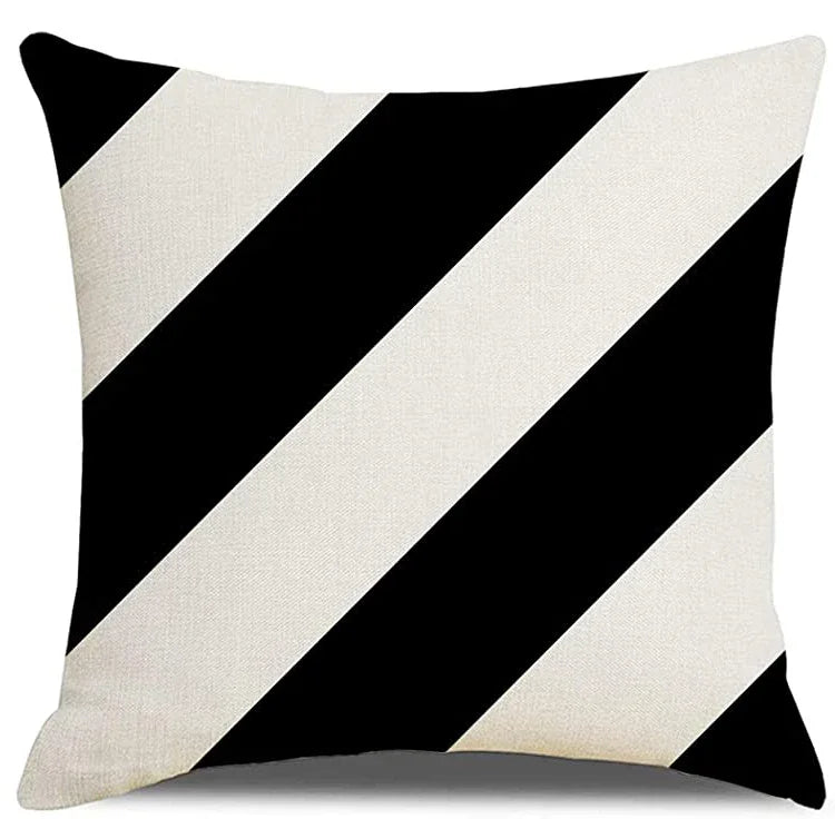 Black Geometric Linen Cushion Cover in Diagonal Stripe