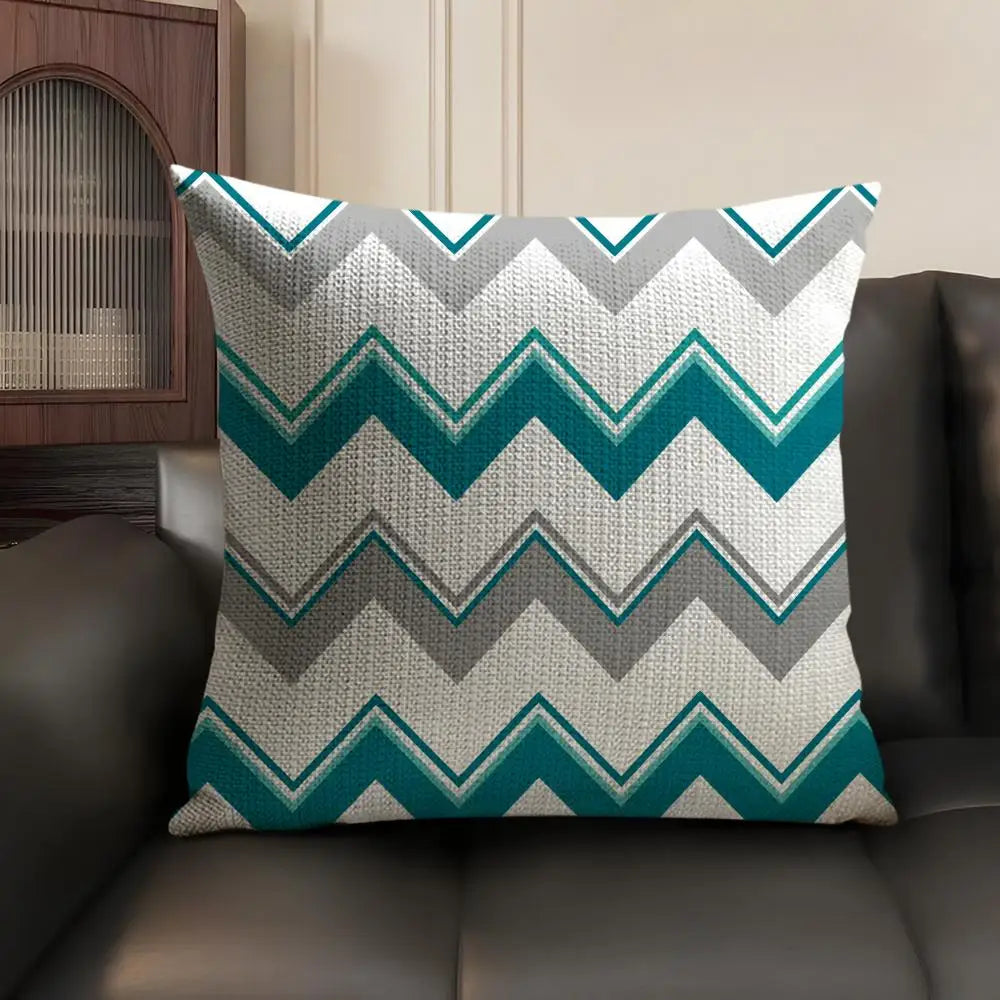 Modern Coastal Style Cushion Cover Natural Linen Organic Fabric Double Sided Print Sofa Pillow Case Home Decor Gift