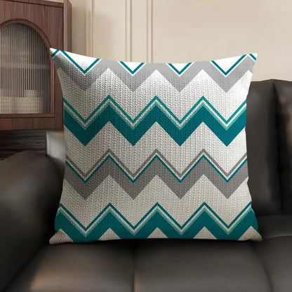 Coastal Linen Cushion Cover in Teal Chevron