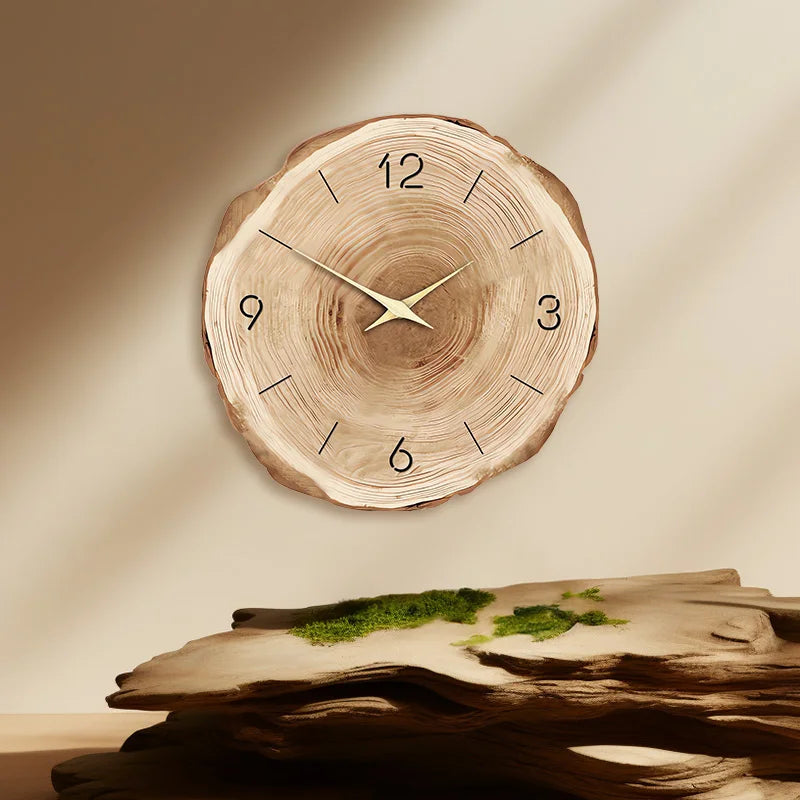 1pc Wooden Ring Wall Clock, Wood Cross-Section Texture Pattern Design of the Original Wood Color Wall Clock, Home Mute Clock