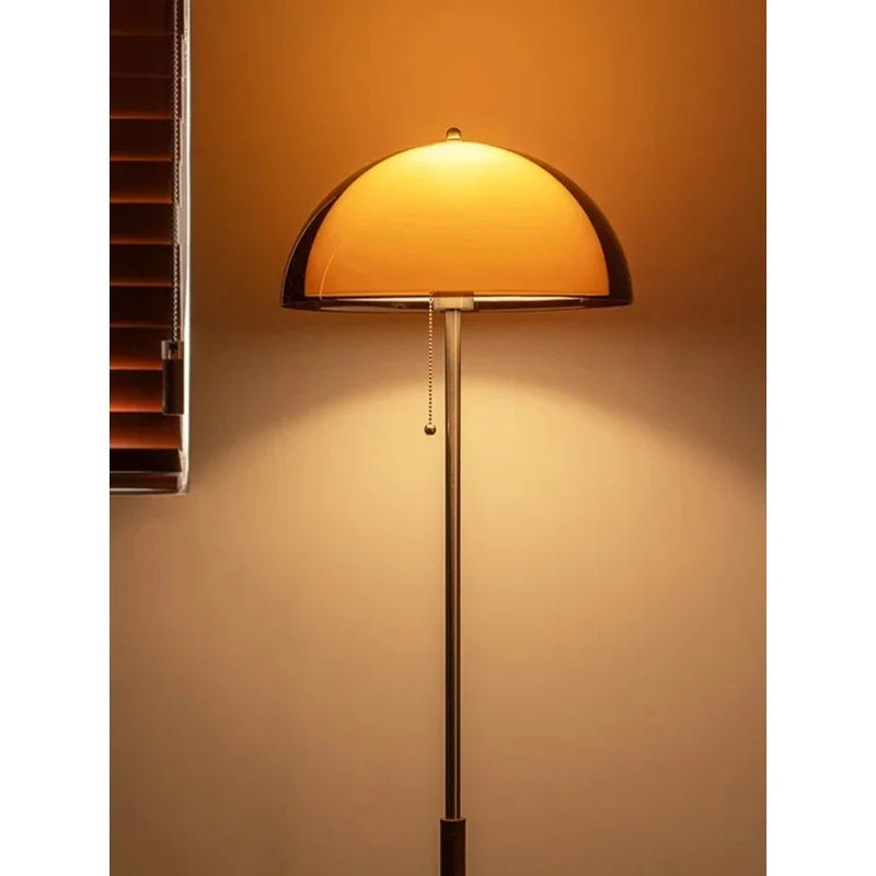 Retro Orange Glass Mushroom Floor Lamp Adjustable Height Wood Metal Standing Lamp Living Room Sofa Corner Bedroom Ambient Decor