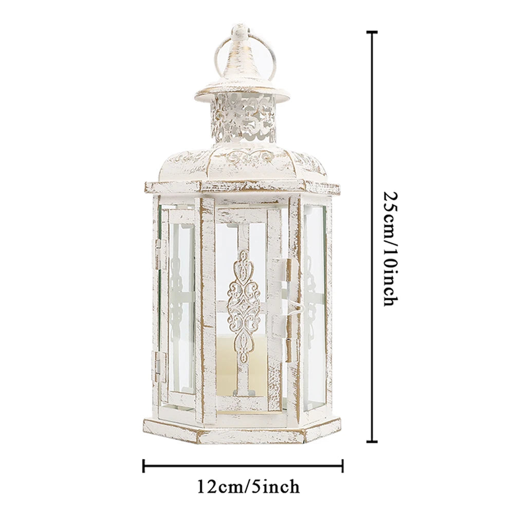 Vintage Iron Hanging Candle Lantern in White, Single