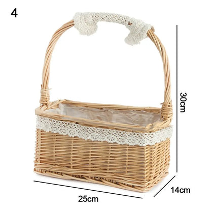 Willow Rattan Half Moon Basket in Rectangular, Pearl Handle