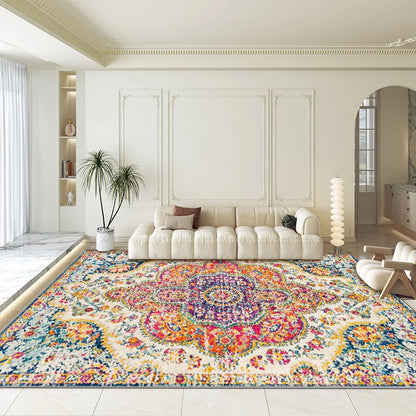 Bohemian Crystal Velvet Rug in Coral & Ivory Medallion