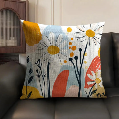 Bohemian Pattern Linen Cushion Cover in Blue & Yellow Daisies