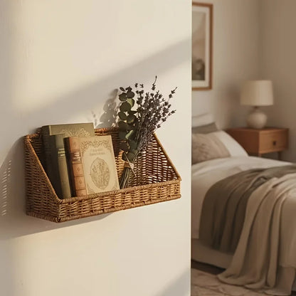 Rustic Wall-Mounted Rattan Basket – storage basket photo 2