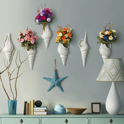 White Ceramic Conch Shell Wall Vase – vase photo 7