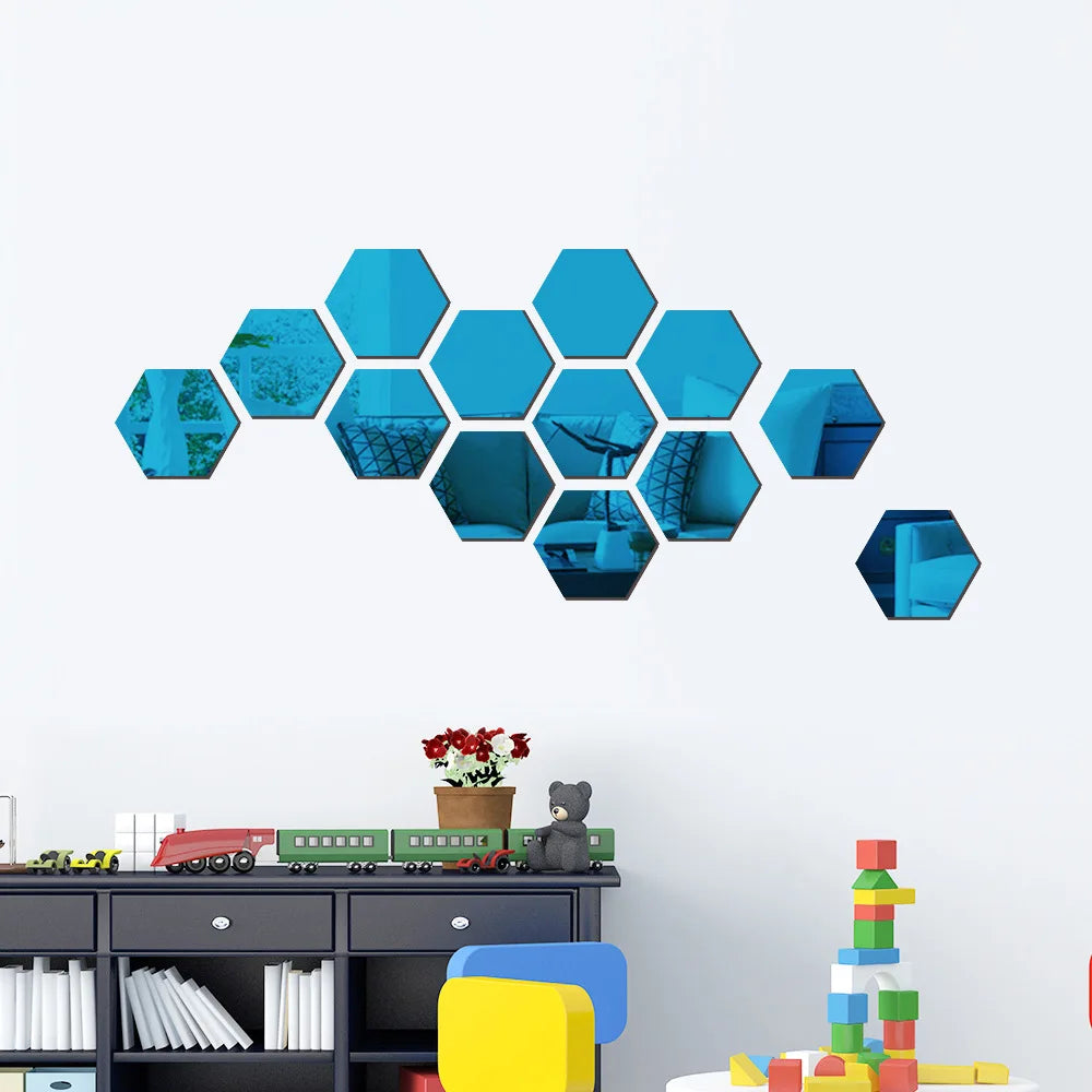 3D Mirror Wall Stickers Nordic Style Acrylic Hexagon Mirror Sticker Decal Removable Mural for DIY Home Living Room Wall Decors