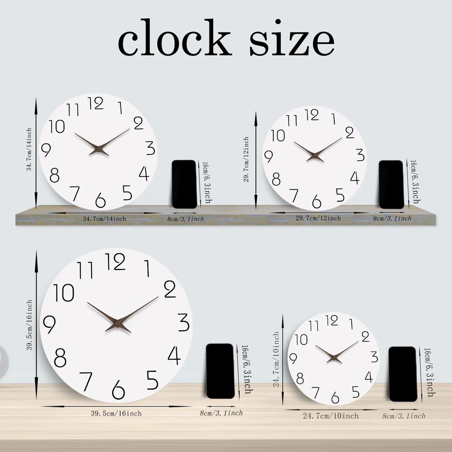 Casual Modern White Pattern Wooden Wall Clock Living Room Bedroom Kitchen Home Decoration Wall Clock Silent Quartz Clock Holiday Gift 10 Inches 12 Inches 14 Inches 16inch (Without Batteries)