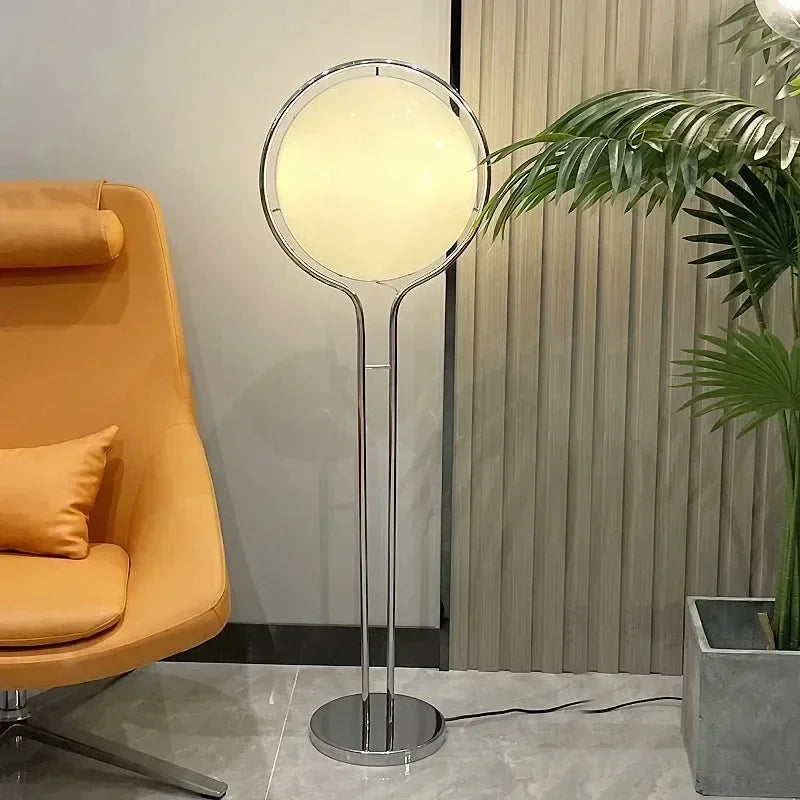 Nordic Floor Lamp Chrome Metal White Acrylic Ball Lamp Creative Cream Style Decoration Bedroom Study Model Room Desk Lamp