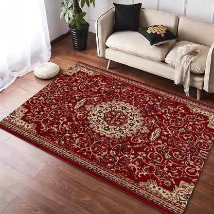 Persian Print Plush Rug in Crimson Medallion