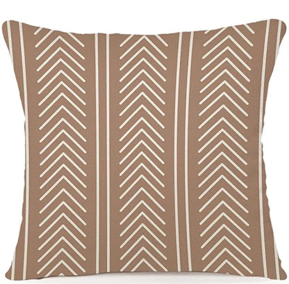 Brown Linen Geometric Cushion Cover in Mudcloth Stripe