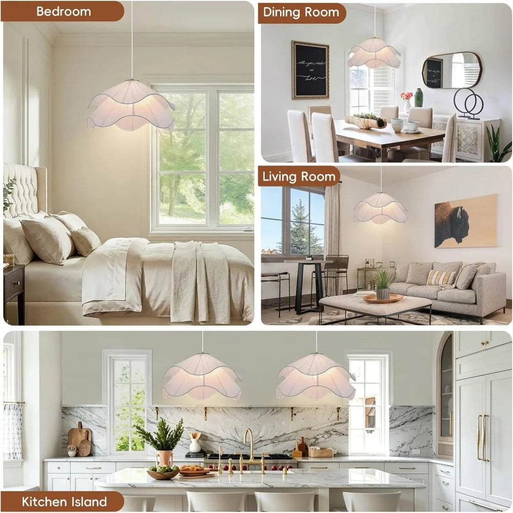 Nordic Minimalist White Pendant Light 50cm 60cm Flowers Cloth Chandelier E27 Base Living Room Bedroom Home Decor Pendant Lamp