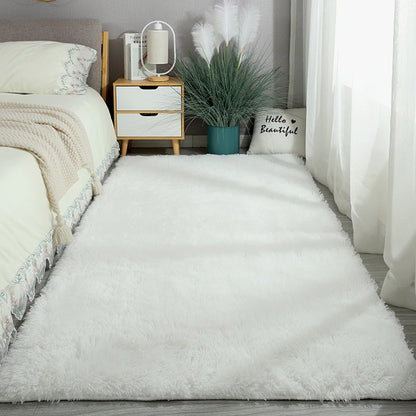 Washable Long Pile Shag Rug in Pure White