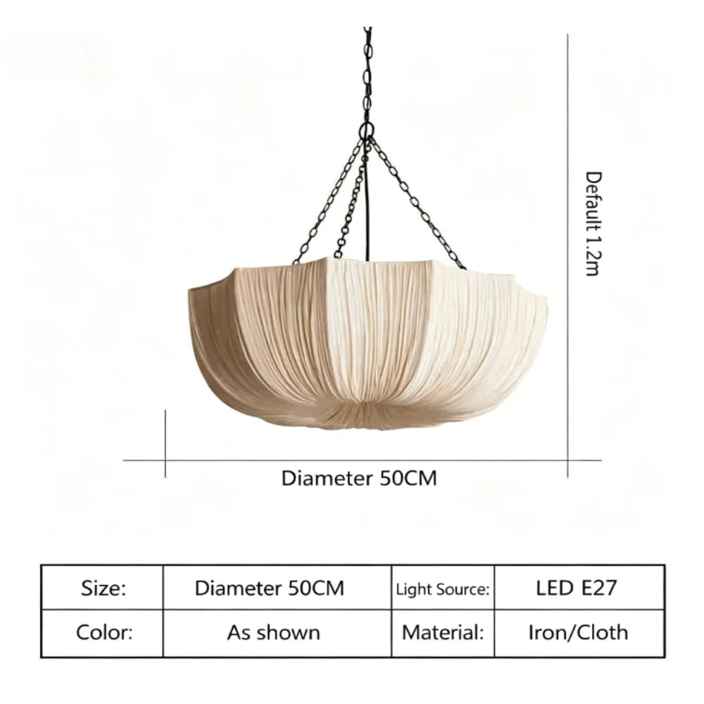 Nordic Fabric  Pendant Light Minimalist Wabi Sabi Retro Iron Chain Pendant Lamp Japanese Living Dining Room Bedroom Chandelier