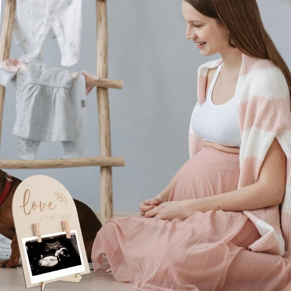Wooden Stands Baby Ultrasound Frame Maternity Gift Rustic Pregnancy Gift Frame Stable with Clip Display Frame Memory Display
