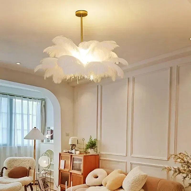 Modern Purple Feather Pendant Light Nordic Lustres Chandelier Ceiling Lamp for Living Room Bedroom Light Fixtures Home Decor