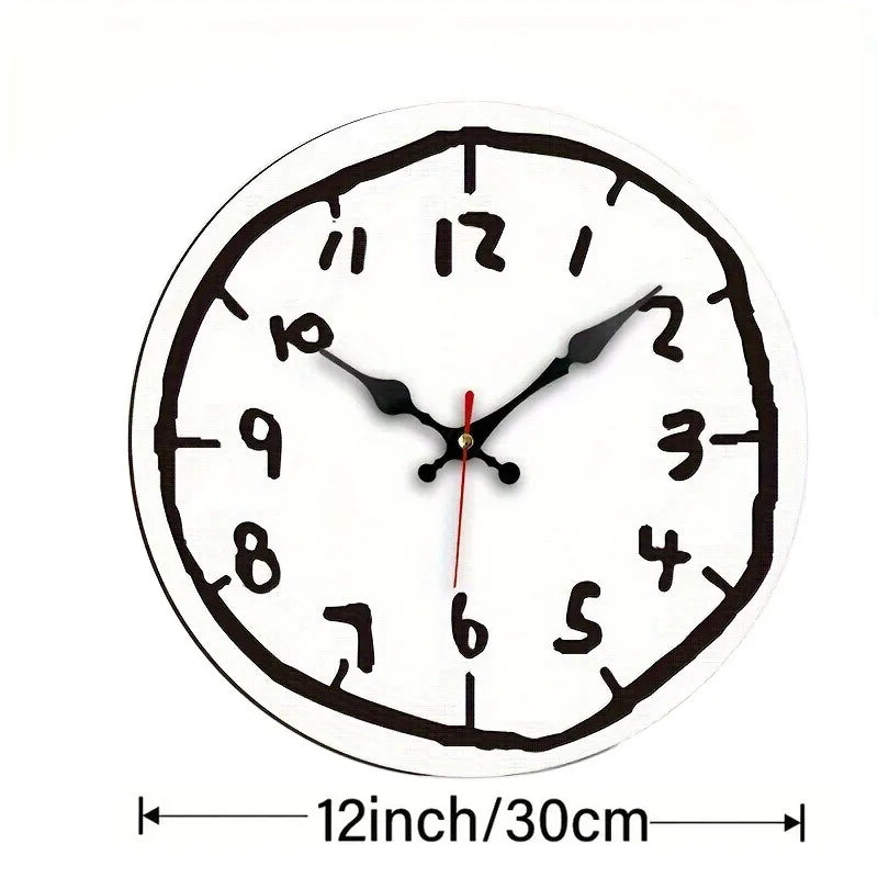 20/30/40cm Creative Hand Drawing Wooden Silent Hanging Wall Clock, for Living Room, Office, Study Room, Bedroom, Home Decoration