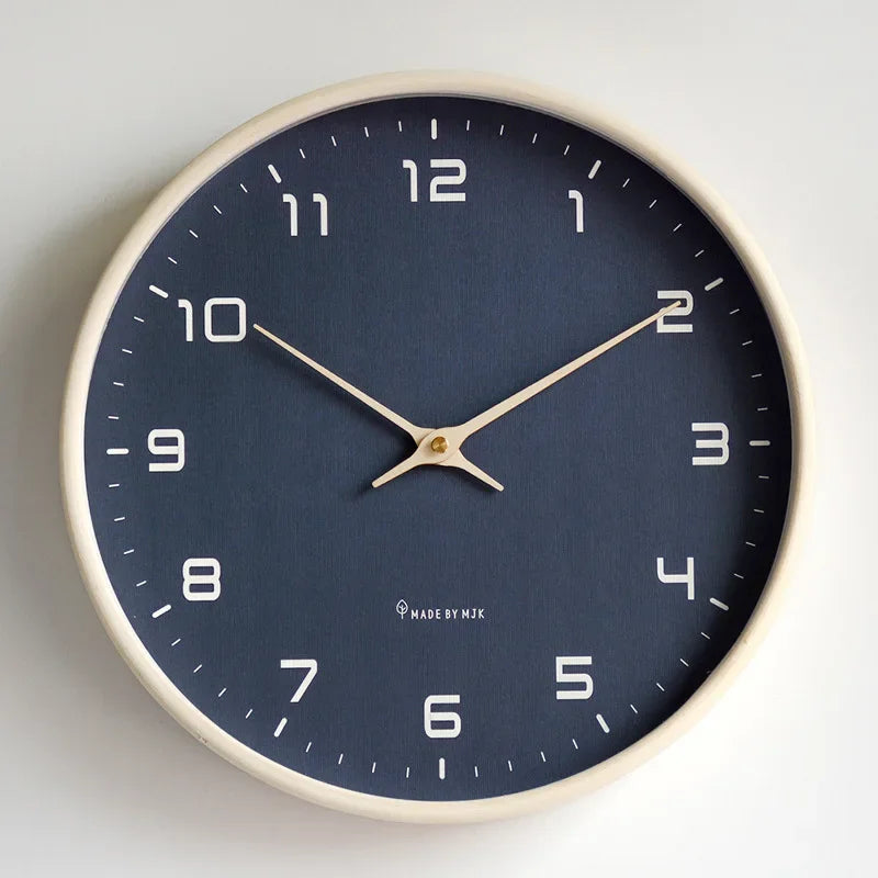 Nordic Mirror Wooden Wall Clock in Ivory Frame, Navy Face