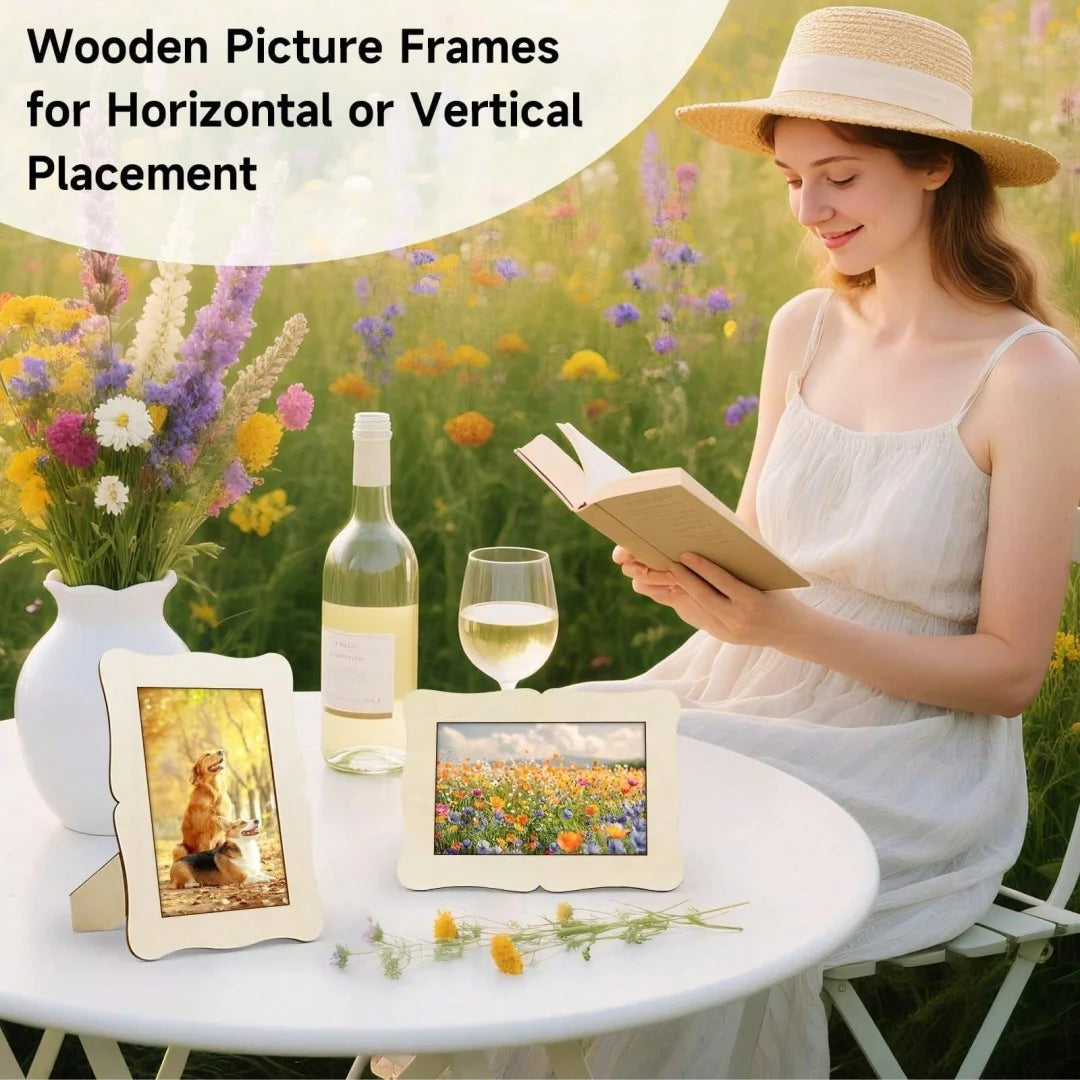 5/20Pcs Unfinished Wooden Frames Wavy/Rectangle Photo Holder DIY Painting Crafts Photo Display Stand Home Office Desktop Decor