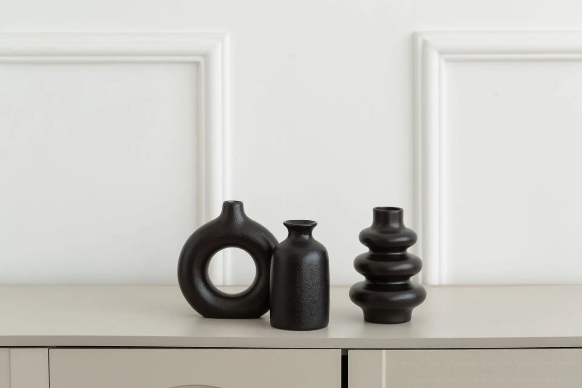 White Ceramic Vase Set of 3 in Black