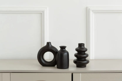 White Ceramic Vase Set of 3 in Black