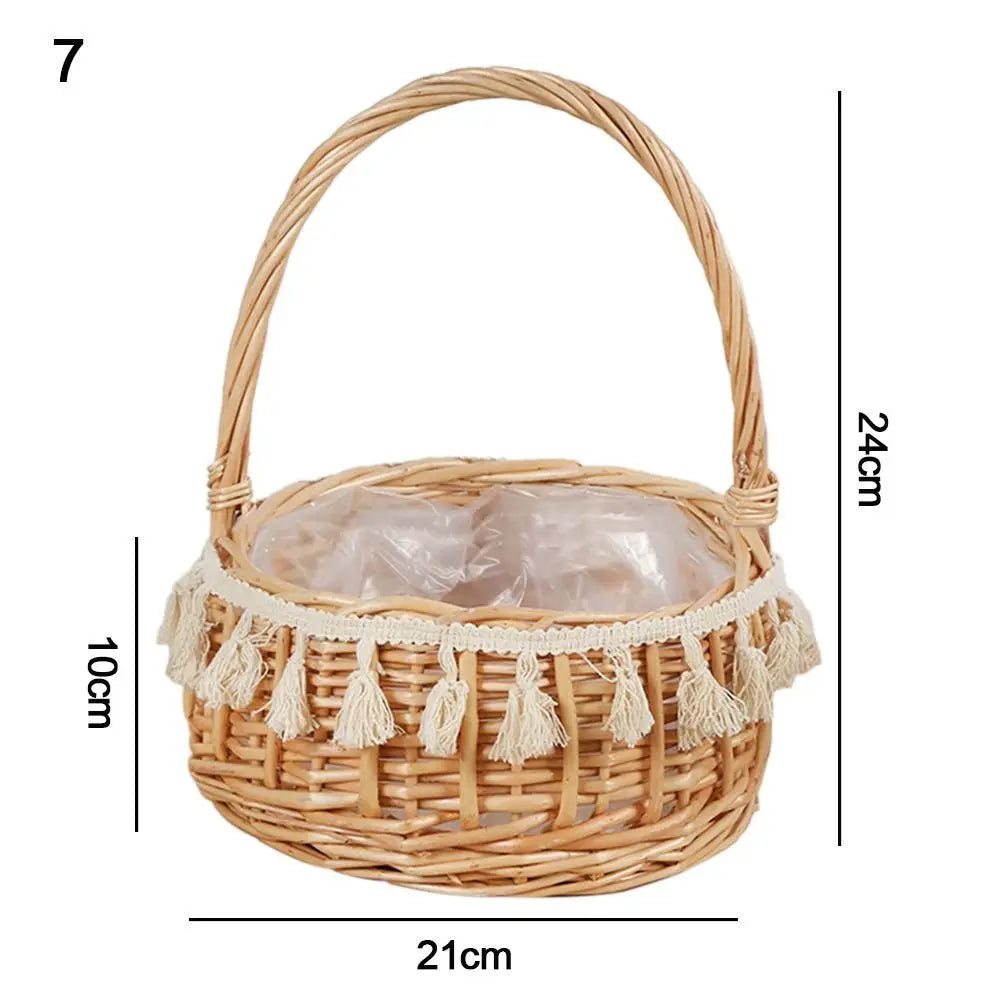 Willow Rattan Half Moon Basket in Round, Tassel Trim