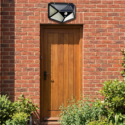 The same floodlight mounted above a back door in daylight