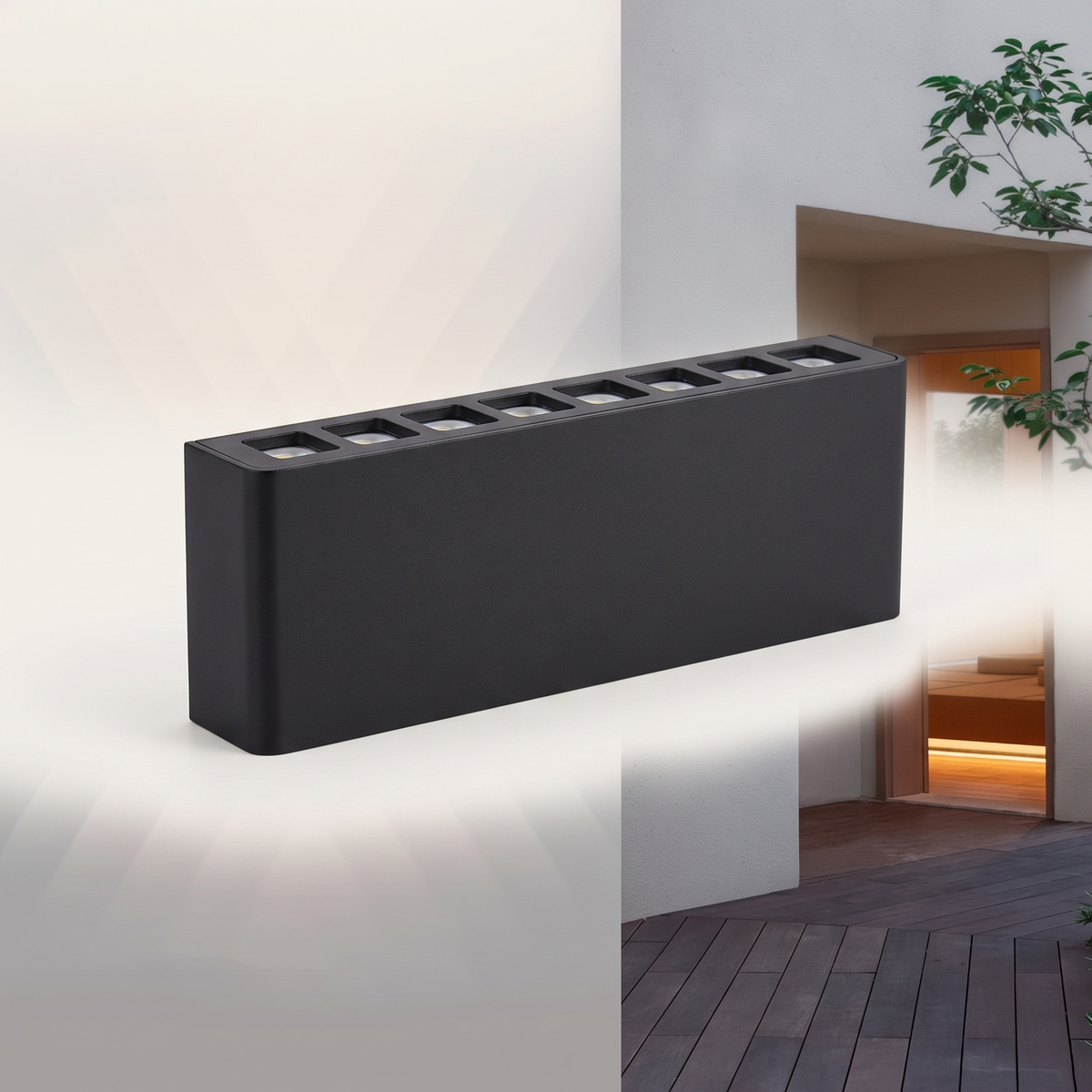 The up and down wall light shown close, LED openings visible