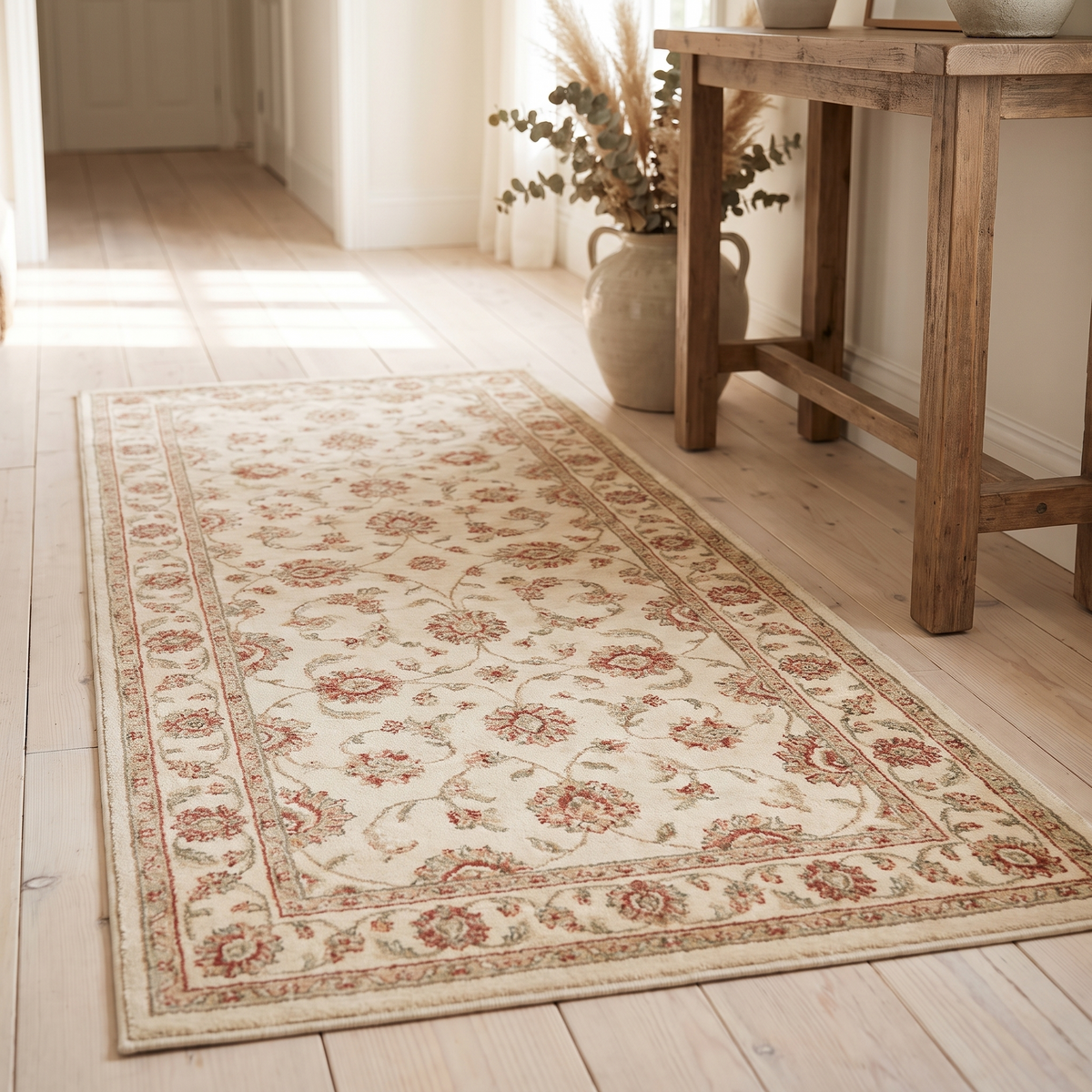 Ivory ground Persian style rug in a hallway